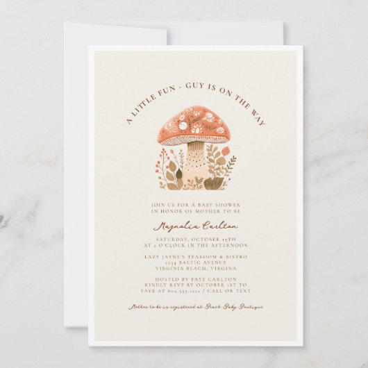 かわいいきのこ君の秋のベビーシャワー 招待状 (正面)