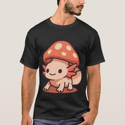 かわいいきのこ帽子のアホロートル Tシャツ (正面)