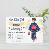 かわいいきも日本のの少女誕生パーティー招待状 招待状 (スタンド正面)