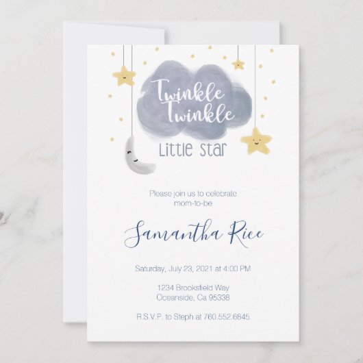 かわいいきらきらきら光るリトルスターテーマベビーシャワー 招待状 (正面)