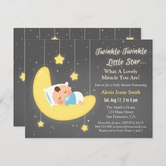 かわいいきらきら光る小さな星のベビーシャワー 招待状 (正面/裏面)