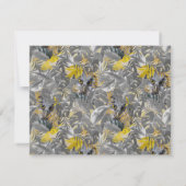 かわいいきらめくフクロウ – 目&グレー葉イエロー 招待状 (裏面)