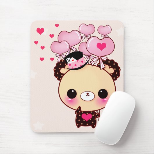 かわいいくまおよびピンクの気球 マウスパッド (マウス)