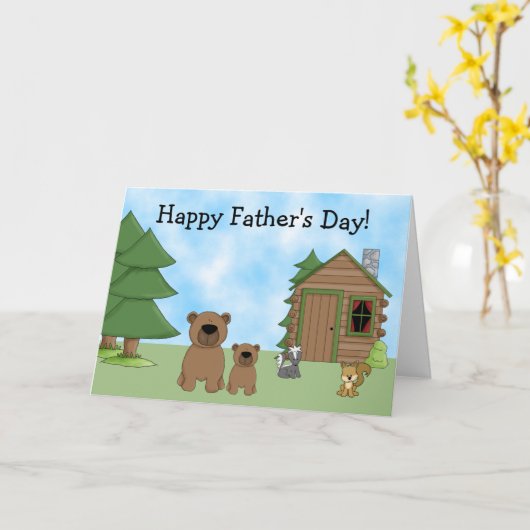 かわいいくまおよび小屋の父の日カード カード (黄色い花)
