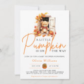 かわいいくまちゃん オータム リトル パンプキン 秋の ベイビーシャワー 招待状 (正面)