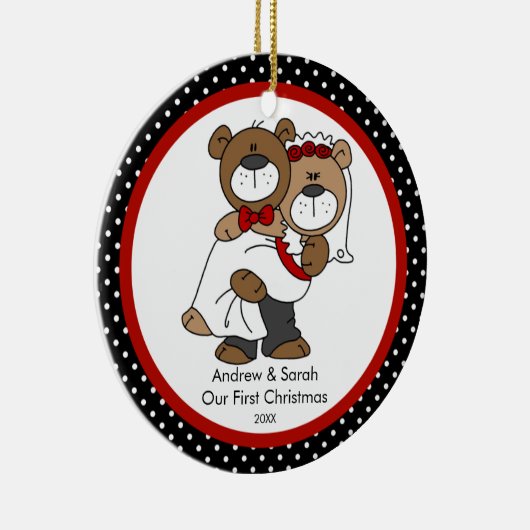 かわいいくまのカップル私達の初めてのクリスマスのオーナメント セラミックオーナメント (右)