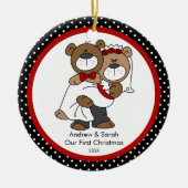 かわいいくまのカップル私達の初めてのクリスマスのオーナメント セラミックオーナメント (正面)