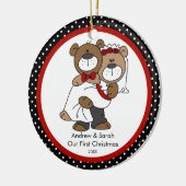 かわいいくまのカップル私達の初めてのクリスマスのオーナメント セラミックオーナメント (左)