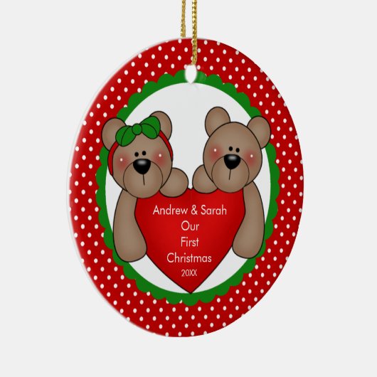 かわいいくまのカップル私達の初めてのクリスマスのオーナメント セラミックオーナメント (右)