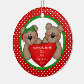 かわいいくまのカップル私達の初めてのクリスマスのオーナメント セラミックオーナメント (左)