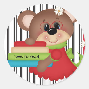 かわいいくまのステッカーを読む愛 ラウンドシール