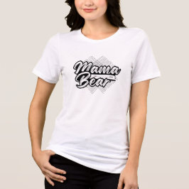 かわいいくまのママ 黒と白のデザイン トライブレンドTシャツ