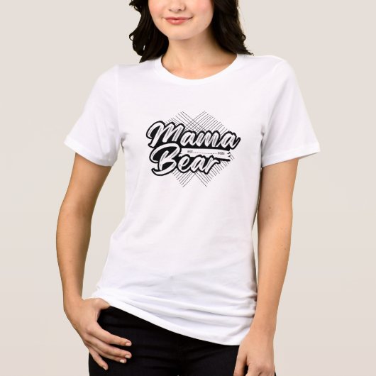 かわいいくまのママ 黒と白のデザイン トライブレンドTシャツ (正面)