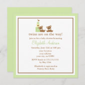 かわいいくまの双生児のベビーシャワー 招待状 (正面/裏面)