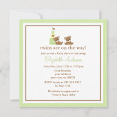 かわいいくまの双生児のベビーシャワー 招待状 (正面)