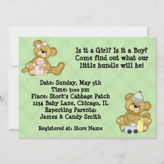 かわいいくまの性はパーティーを明らかにします 招待状 (裏面)