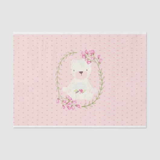 かわいいくまの花のリースおよびハート 薄葉紙 (正面)