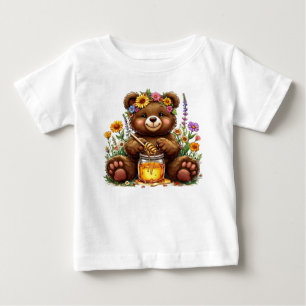 🍯🐻 かわいいくまの蜂蜜ガーデンベビーギフト ✨ ベビーTシャツ