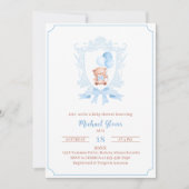 かわいいくまの赤ちゃんのシャワー　青い crest の水 招待状 (正面)