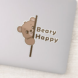 かわいいくまの顔がのぞくキュートなくまのイラスト かわいいゆるキャラデザイン シール