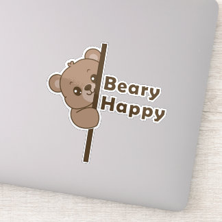 かわいいくまの顔がのぞくキュートなくまのイラスト かわいいゆるキャラデザイン シール