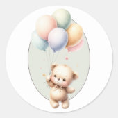 かわいいくまの風船のベビーシャワー ラウンドシール (正面)