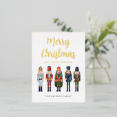 かわいいくるみクラッカーメリークリスマス金ゴールド 箔シーズンポストカード (立ち正面)