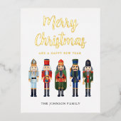 かわいいくるみクラッカーメリークリスマス金ゴールド 箔シーズンポストカード (正面)