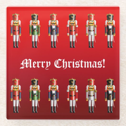 かわいいくるみ割りの戦わない兵隊の軍隊 ガラスコースター (正面)