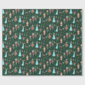 かわいいくるみ割りカーダークグリーンクリスマスホリデー ラッピングペーパー (フラット)