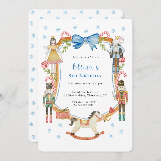 かわいいくるみ割りクリスマスガール誕生日 招待状 (正面/裏面)
