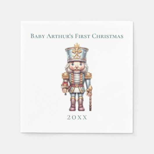 かわいいくるみ割りベビーの最初のクリスマス スタンダードカクテルナプキン (正面)