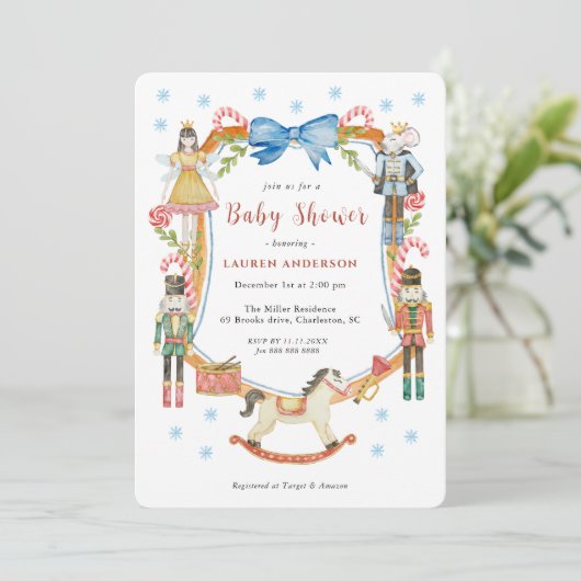 かわいいくるみ割り兵士クリスマスベビーシャワー 招待状 (スタンド正面)