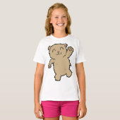 かわいいく手を振る笑顔の熊 Tシャツ (正面フル)