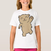 かわいいく手を振る笑顔の熊 Tシャツ (正面)
