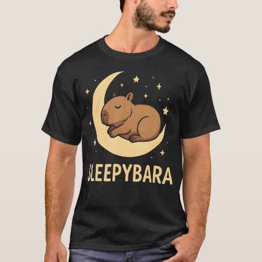かわいいぐっすりバラ かわいいカピバラが眠る Tシャツ (正面)