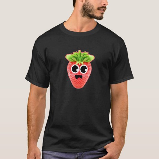 かわいいぐるぐる目をした元気ないちご Tシャツ (正面)