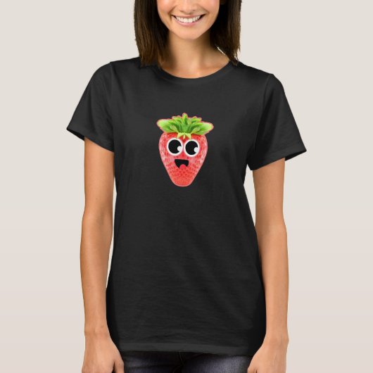 かわいいぐるぐる目をした元気ないちご Tシャツ (正面)