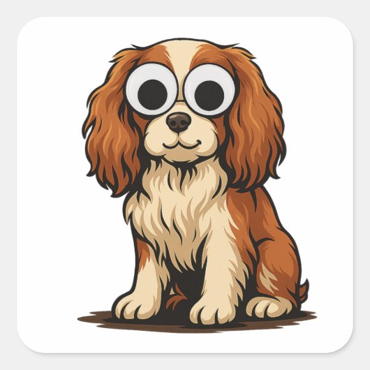 かわいいぐるぐる目子犬イラスト スクエアシール (正面)