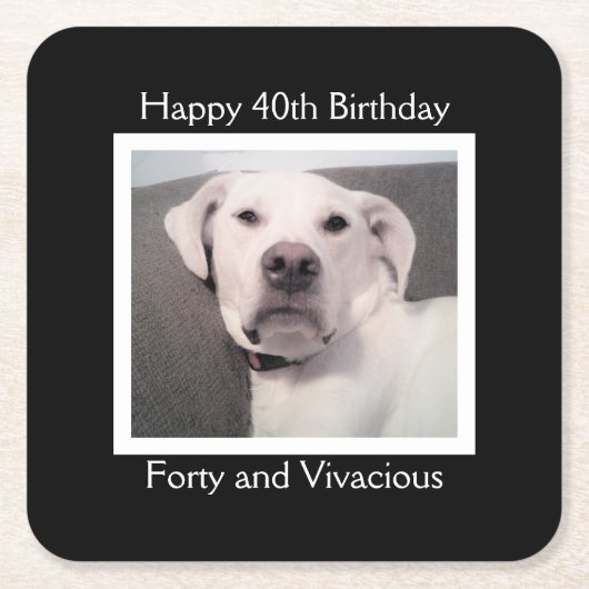 かわいいけどおこった白い犬の40歳の誕生日 ブラック スクエアペーパーコースター (正面)