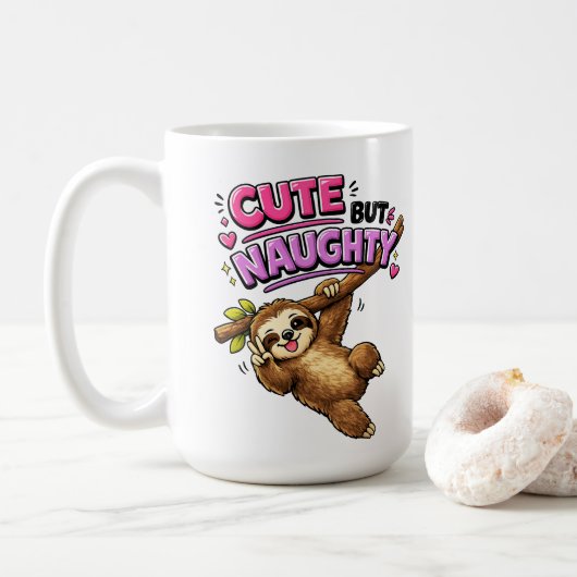 かわいいけどやんちゃなナマケモノ コーヒーマグカップ (ドーナツ)