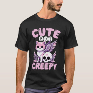 かわいいけど怖いパステルゴス翼猫ドクロ Tシャツ