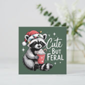 かわいいけど野生のクリスマス ラクーン 面白い動物 シーズンカード (スタンド正面)