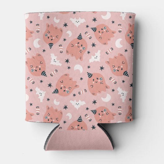 かわいいこうもりと幽霊ハロウィーン 缶クーラー (正面)