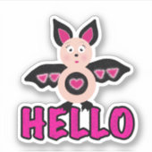 かわいいこうもりと文字こんにちは シール (正面)