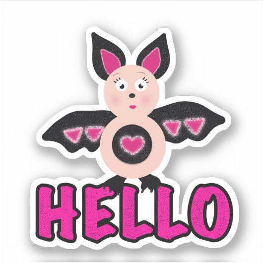 かわいいこうもりと文字こんにちは シール (正面)
