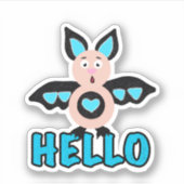 かわいいこうもりと文字こんにちは シール (正面)