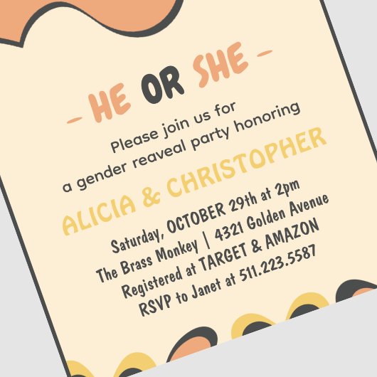 かわいいこうもりオレンジ彼または彼女ハロウィンジェンダーが明かす 招待状