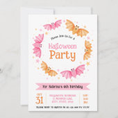 かわいいこうもりハロウィーン誕生日パーティー 招待状 (正面)