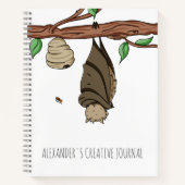 かわいいこうもり眠るキッズアートスケッチブック ノートブック (正面)